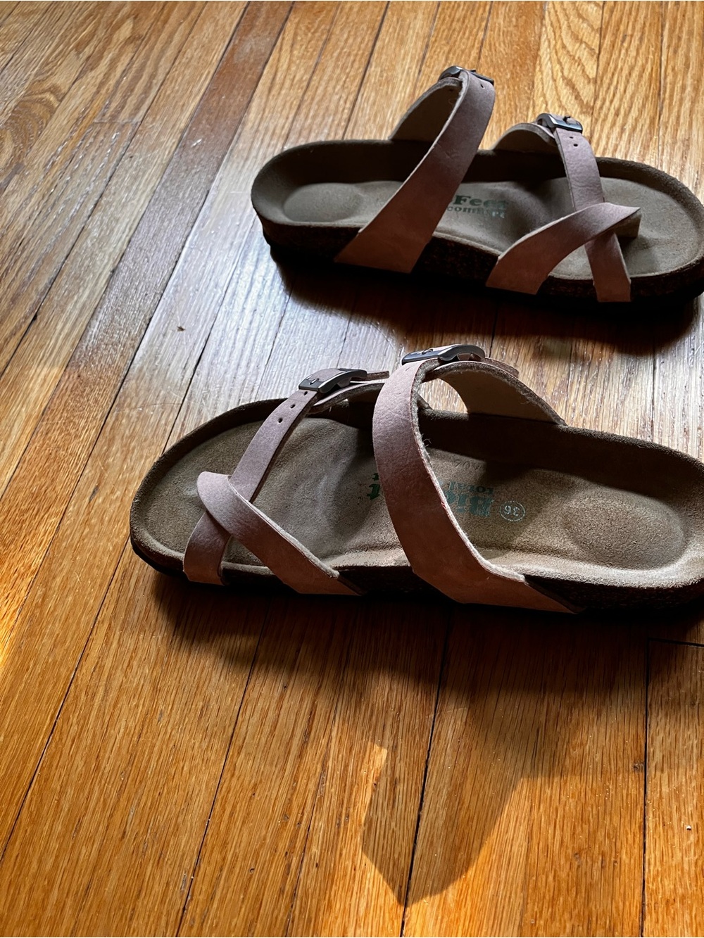 Women's Beige Suede Buckle Sandals much like Birkenstocks comfy bohemian boho